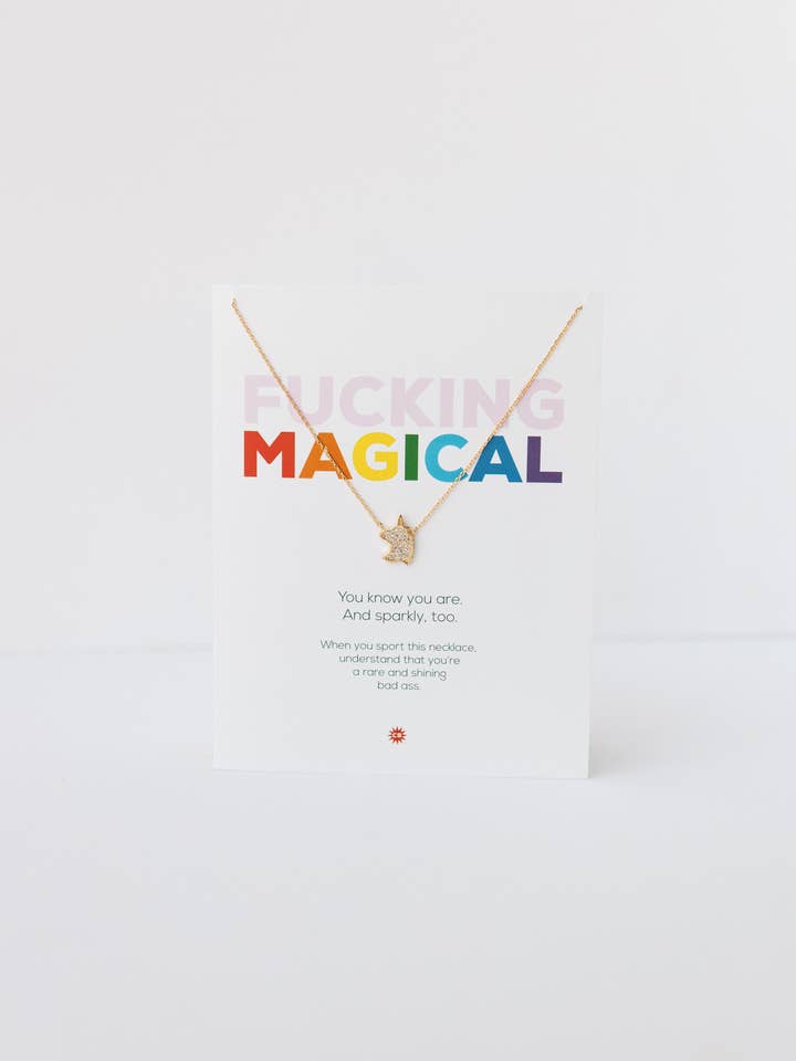F*UCKING MAGICAL | Gold necklace with CZ unicorn pendant for wholesale by CHEEKYBOOM