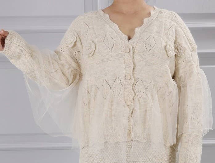 PEACH ACCESSORIES - Wholesale Cardigan - Women's - Knitted Cardigan with Lace Detail SDK1537