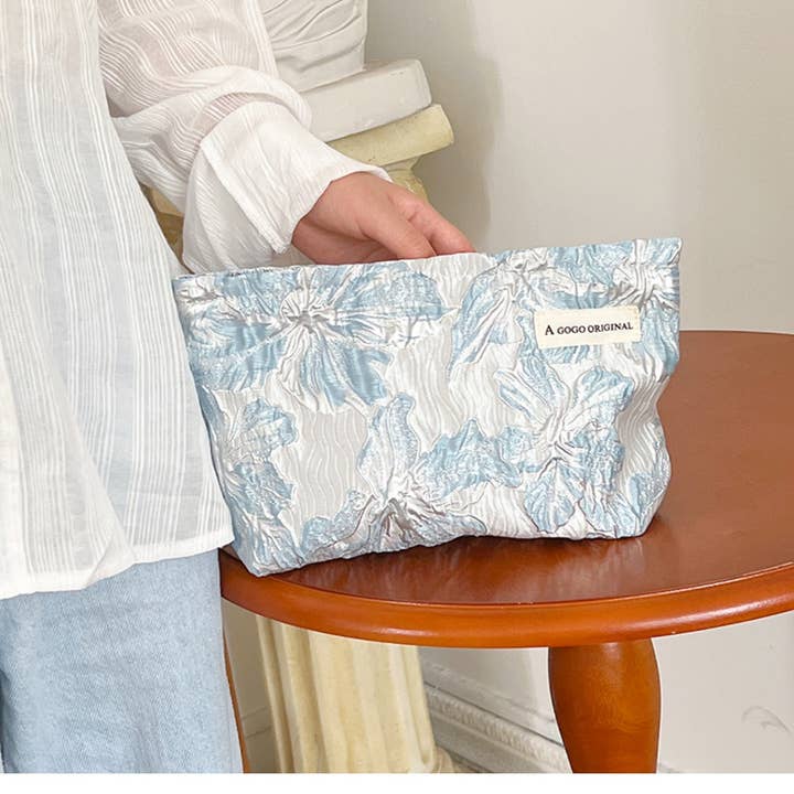 Little Trendy - Wholesale Makeup/Cosmetic Bag - Floral print Textured Cosmetic Bag travel toiletry bag 2