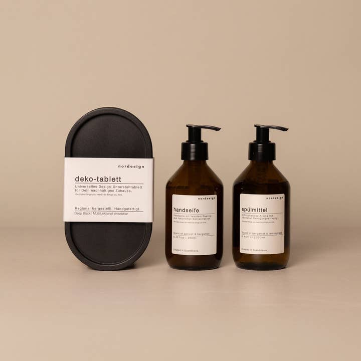 Detersivo per piatti e sapone per le mani con vassoio decorativo (3 pezzi) per la vendita all'ingrosso da parte di nordesign