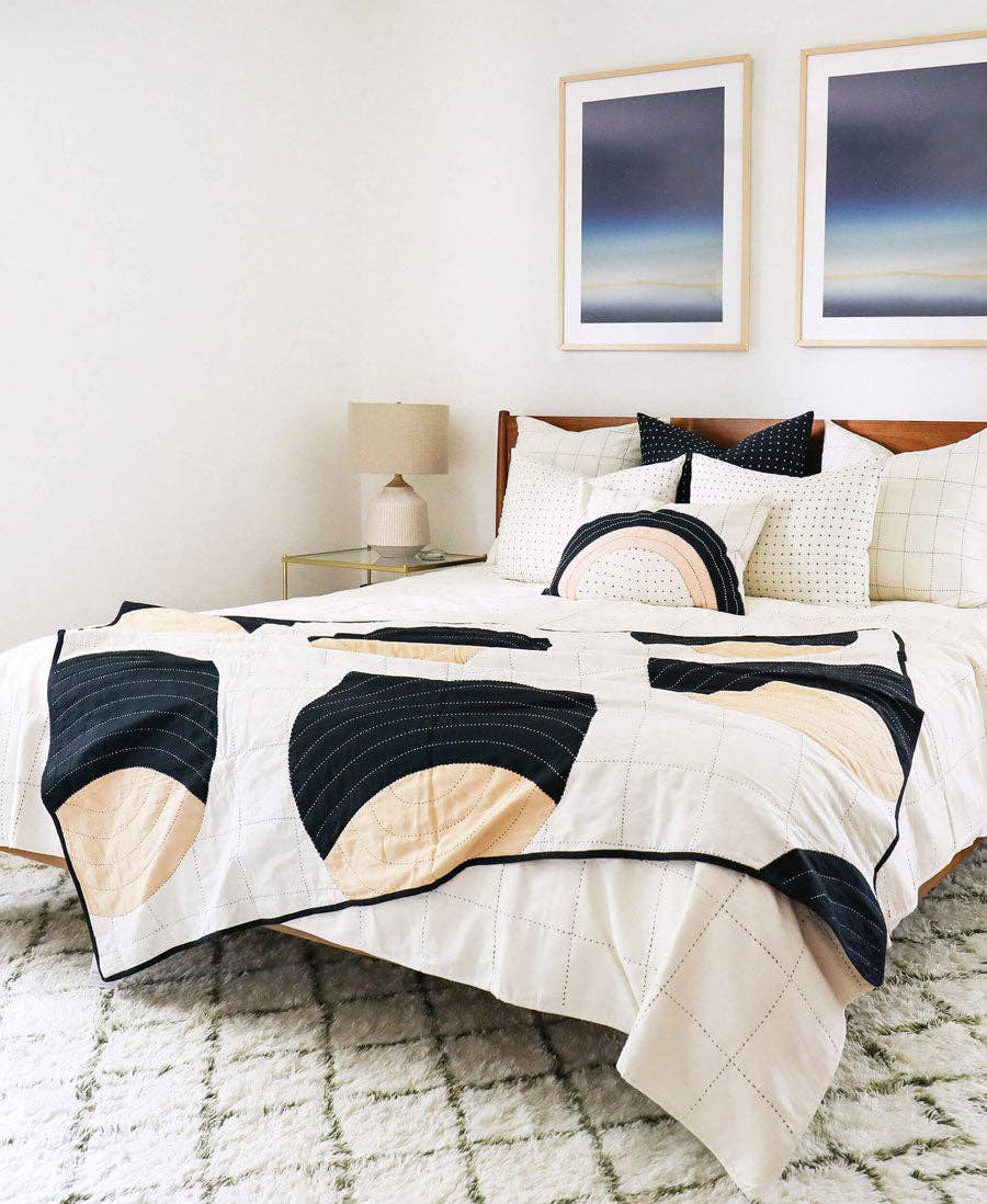 Anchal - Wholesale Throw Blanket - Crescent Lattice Quilt Throw - Charcoal1