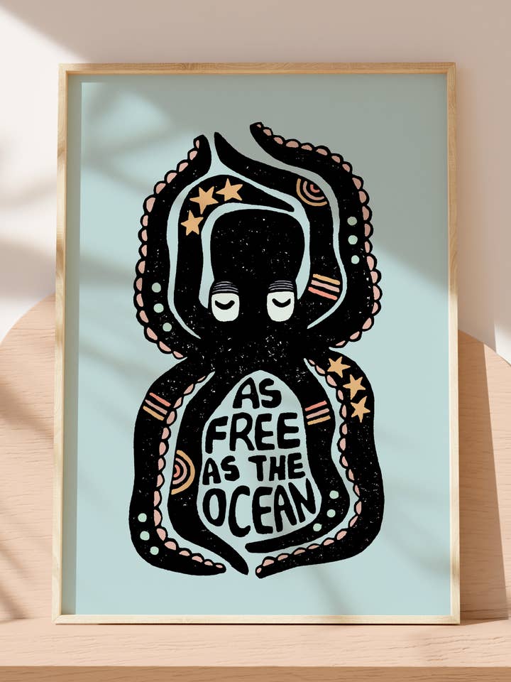 Om Octopus Art Print, Motivational Wall Art for wholesale by Hippie Baby Co