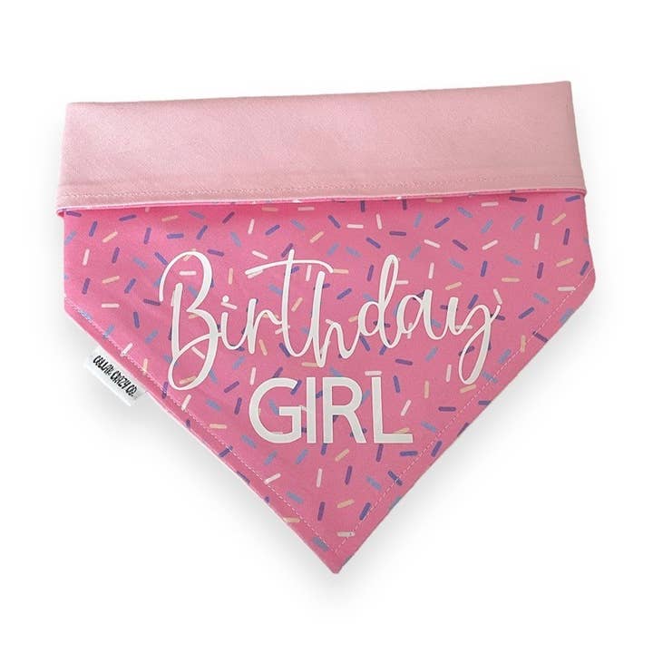 Pink Sprinkles Birthday Girl Snap On Dog & Cat Bandana for wholesale by Collar Crazy Co.