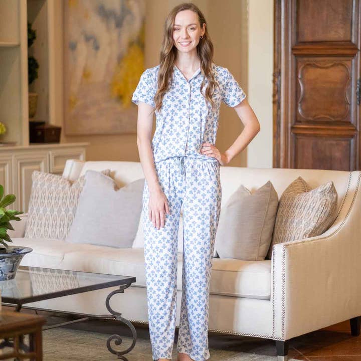 The Royal Standard - Wholesale Sleepwear Bottom - Women's - Fleur de Lis Sleep Pants White/Blue/Lime -Asst.4
