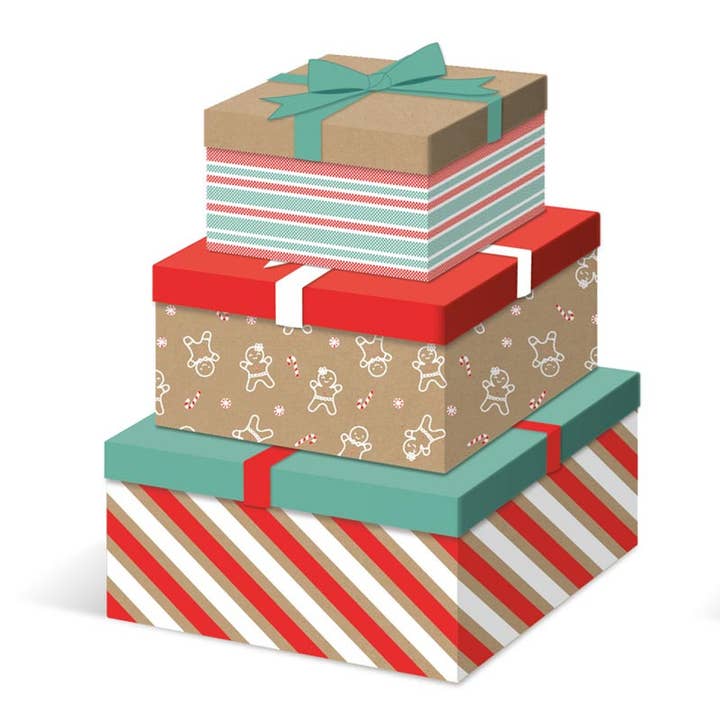 Set of 3 Gift Box Nested - Gingerbread Square for wholesale by The Gift Wrap Company