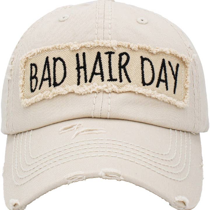 MiMi Wholesale - Wholesale Baseball Cap - Women's - KBV1073 'BAD HAIR DAY' Distressed Cotton Cap