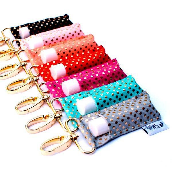 LippyClip Lip Balm Holder - Wholesale Lip Balm Case/Holder - Gold Dots on Light Pink LippyClip® Lip Balm Holder