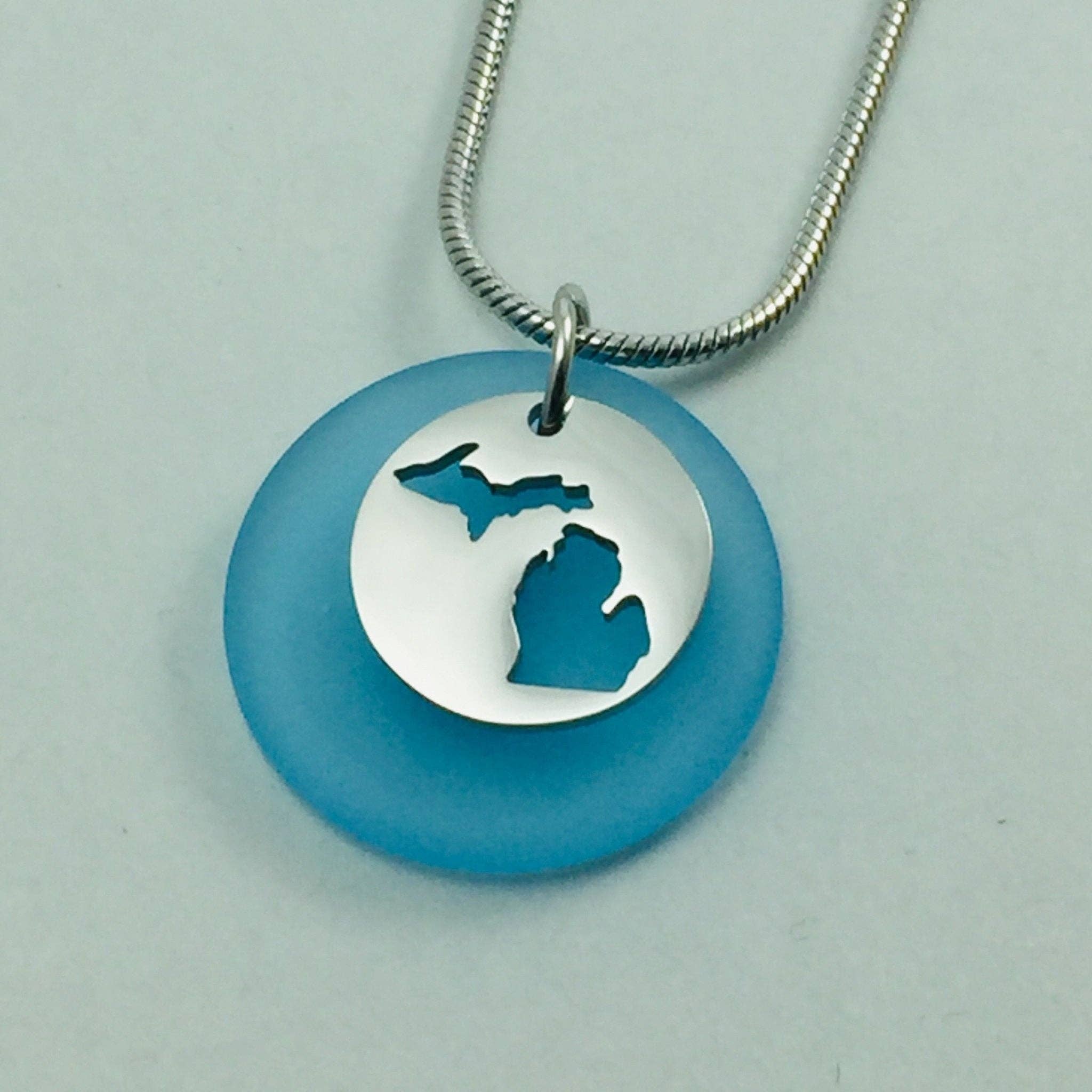 Be Inspired UP - Wholesale Pendant/Charm Necklace - Michigan Cutout Beach Glass Pendant0