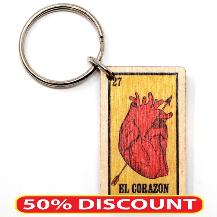 Most Amazing - Wholesale Keychain - Unisex - 50% DISCOUNT -Loteria Corazon/Heart Wooden Keychain