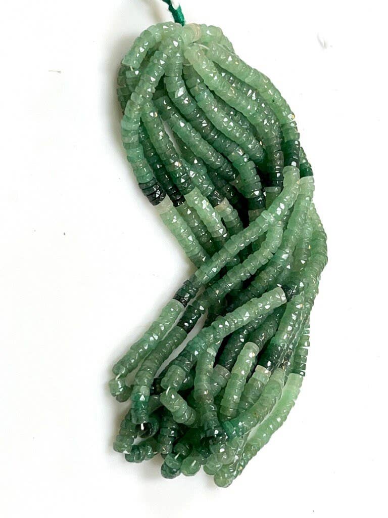 TRIVENI USA INC - Wholesale Beads - Green Aventurine Gemstone Faceted Heishi Disc Beads 7-8mm4