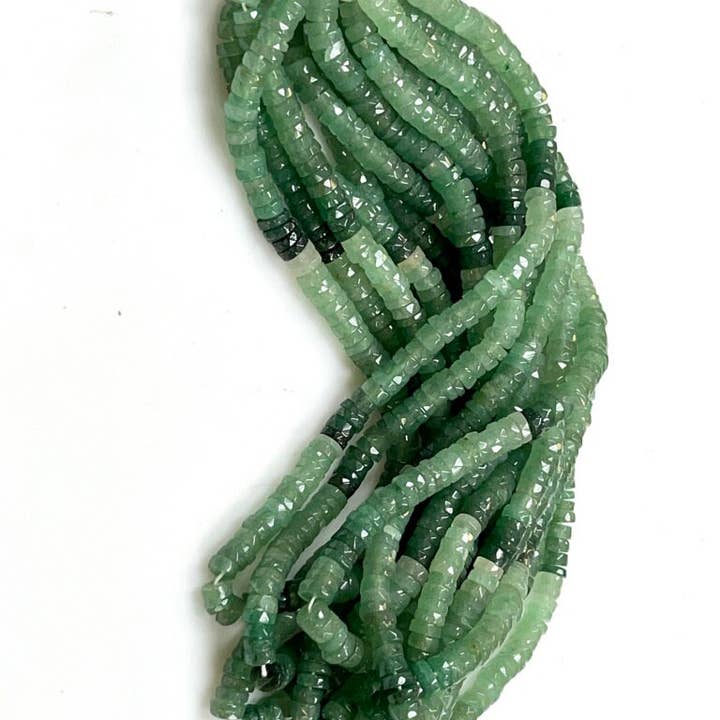 TRIVENI USA INC - Wholesale Beads - Green Aventurine Gemstone Faceted Heishi Disc Beads 7-8mm4