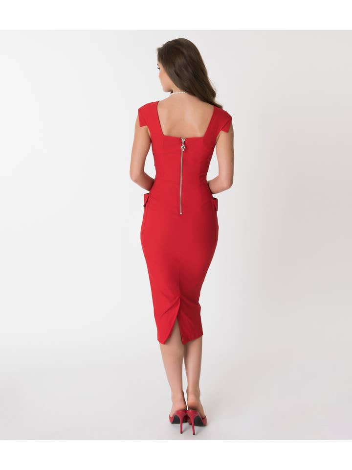 Unique Vintage - Wholesale Dress - Women's - Barbieâ„¢ x UV Red Sheath Sensation Wiggle Dress