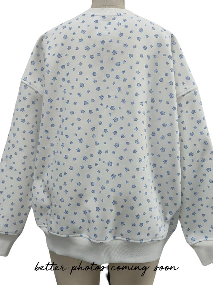 White Lilo Blue Floral Sweatshirt for wholesale on Faire