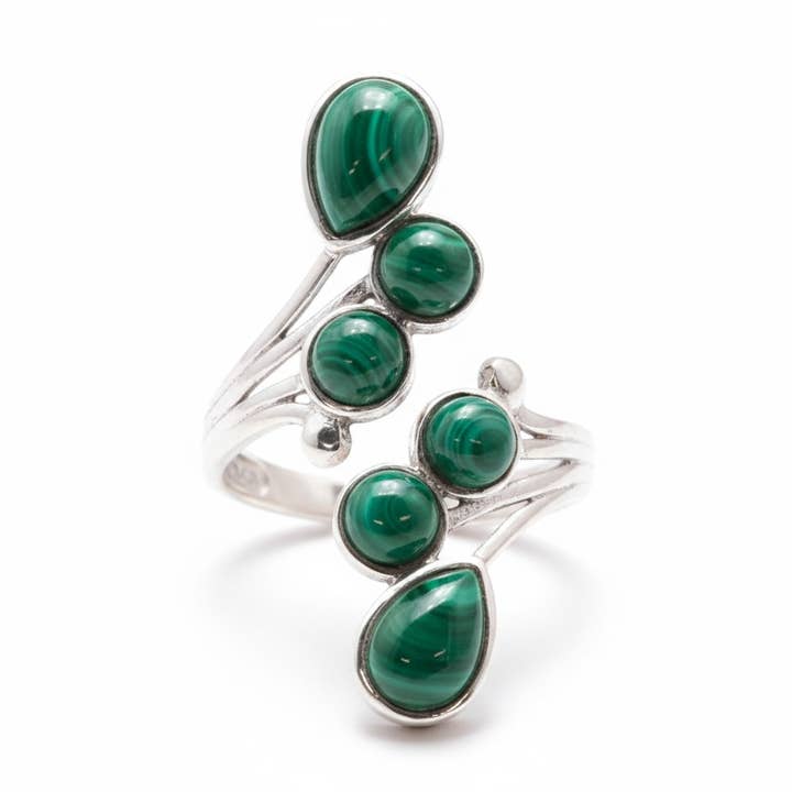 Adjustable Malachite Congo AA ring 925 silver for wholesale by La Boîte à Cailloux