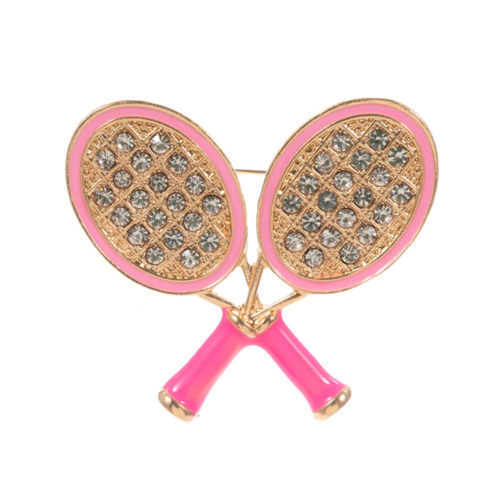 Sensibling Corp. - Wholesale Brooch - Enamel Rhinestone Embellished Double Tennis Racket Pin Brooch1