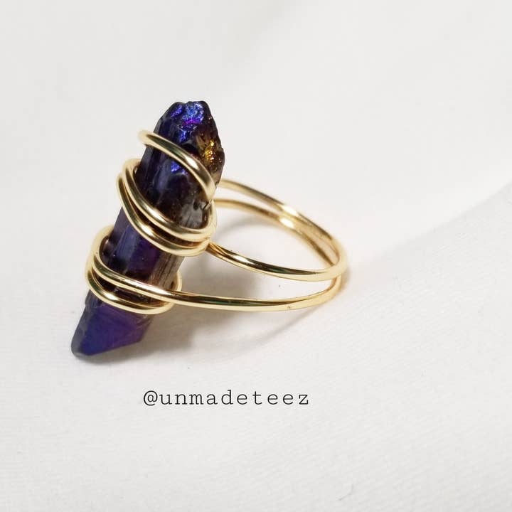 Rainbow Aura Quartz Ring for wholesale by Unmade Creations