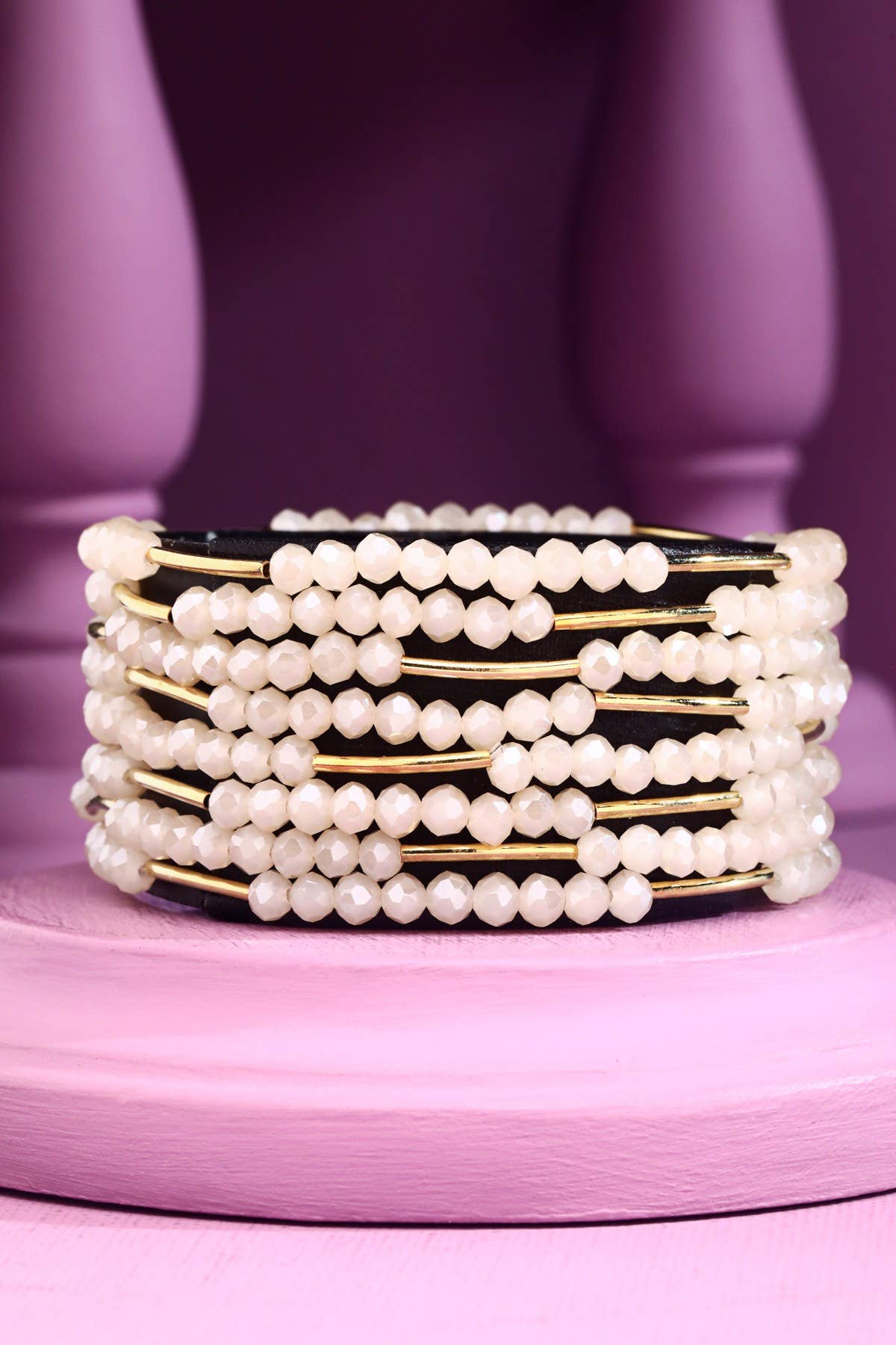 Urbanista - Wholesale Beaded Bracelet - 8 Layer Stackable Glass bead & Metal bracelet 14