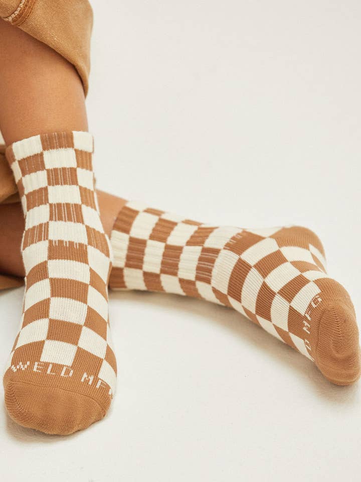 Kids Checkerboard Crew Socks for wholesale by Weld Mfg.