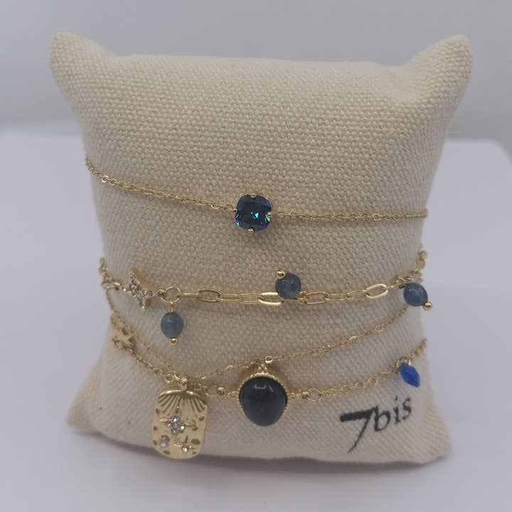 Bijoux 7bis - Wholesale Jewelry Set - Set of 3 steel chain bracelets with rhinestone beads and pendant