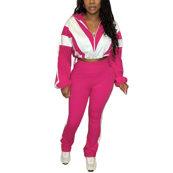 MB Fashion Wholesale - Wholesale Top & Pant Set (NOT Loungewear) - Women's - EVERY FASHION Zip-Up Crop Jacket & High-Waist Jogger Set HR2501512