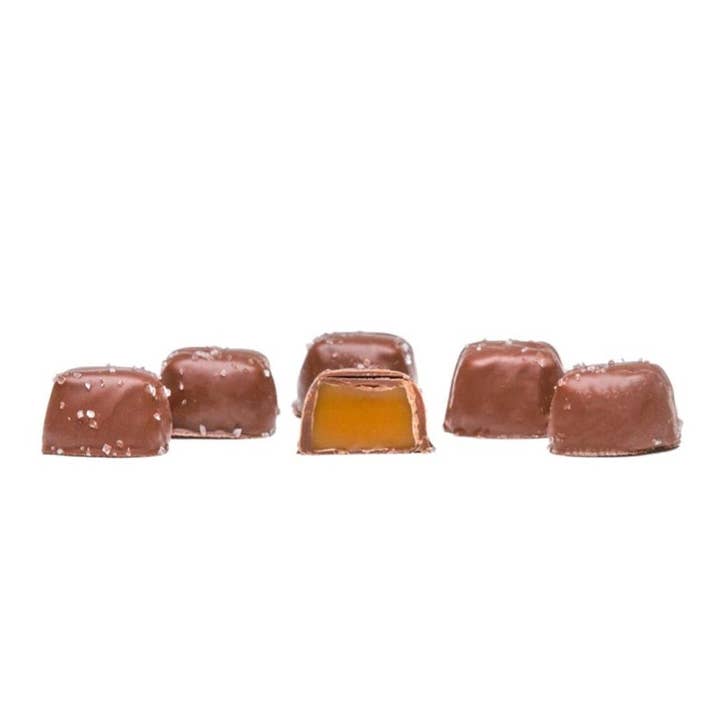 Long Island Candy Factory - Wholesale Chocolate Covered Sweets - Ashers Milk Chocolate Caramels Sea Salt 6 POUND BOX 146 PIECES