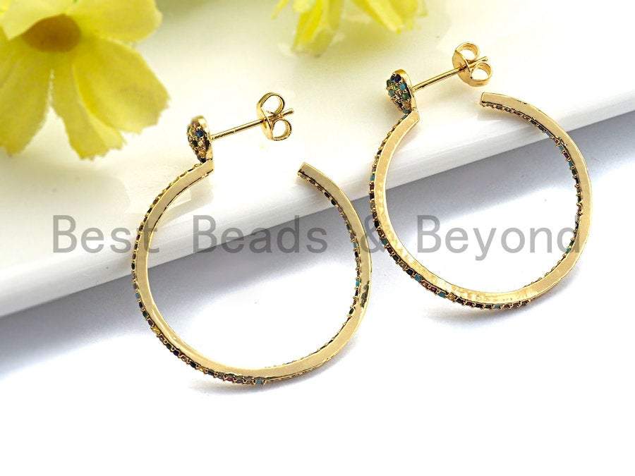 BestBeads&Beyond - Vendita all'ingrosso Orecchini a cerchio - Orecchini a Cerchio grandi colorati in zirconia cubica, Sku #J1252