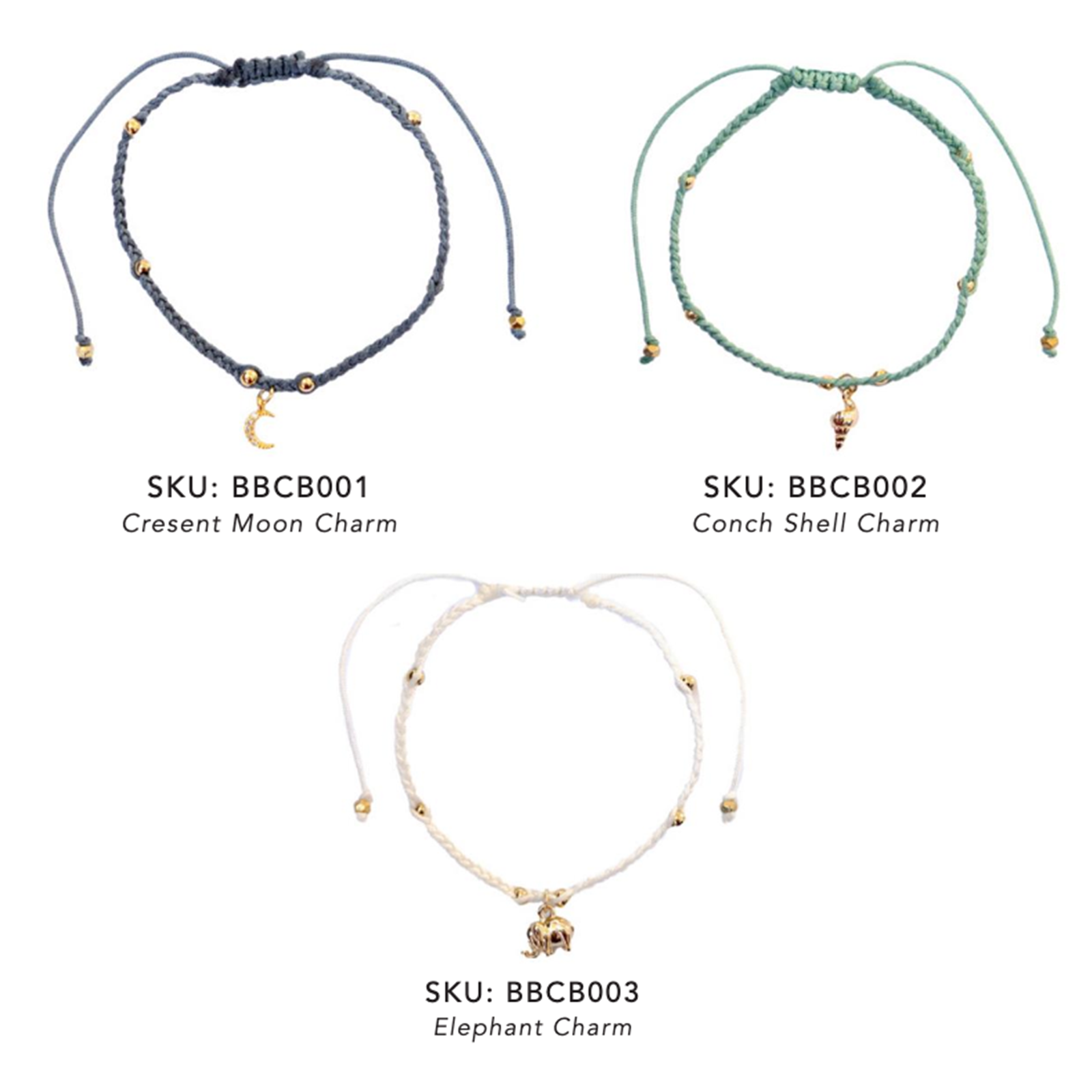 Lotus and Luna - Wholesale Jewelry Set - Braided BB with Charm Bracelets (10 Pack Assortment)2