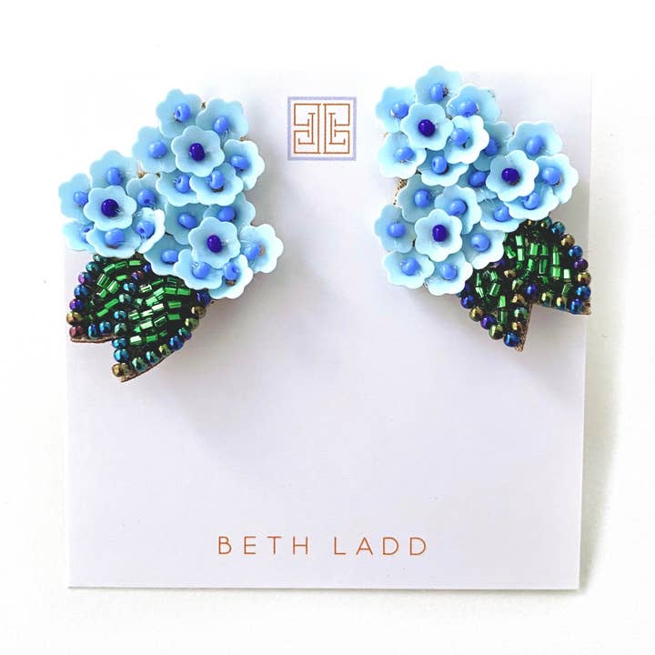 Blue Hydrangea Earrings for wholesale by Beth Ladd Collections