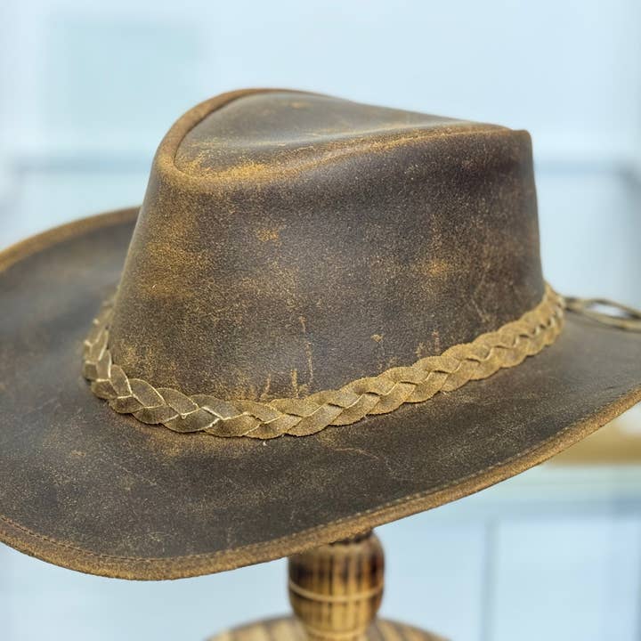 Lesa collection inc - Wholesale Hat Accessory - Men's - Gunner|Leather Western Hat Crazy Horse Leather Hat Tan Brown