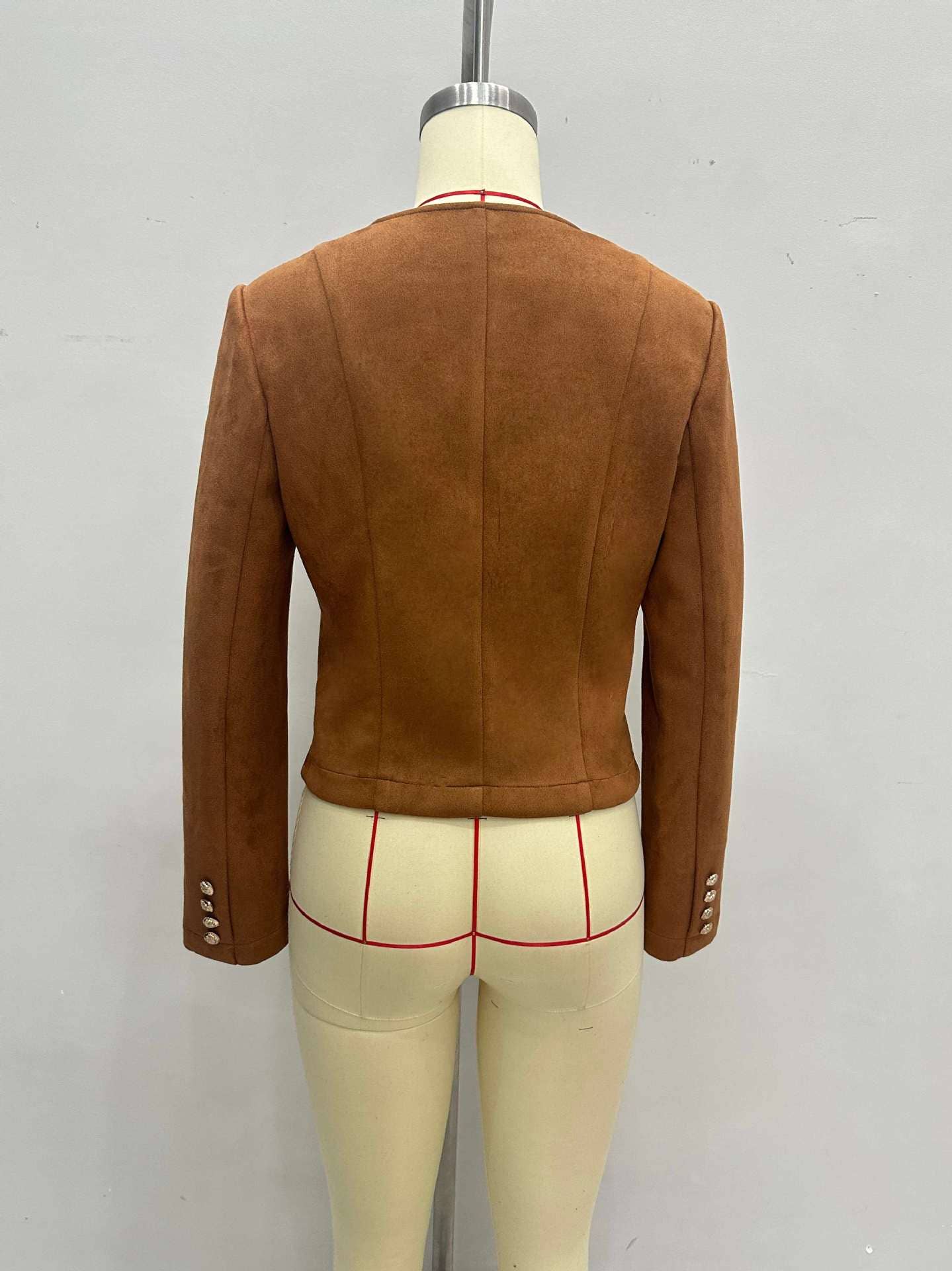 Suede Single Button Crop Coat Mid Heavy Brown N5Z551 for wholesale on Faire2