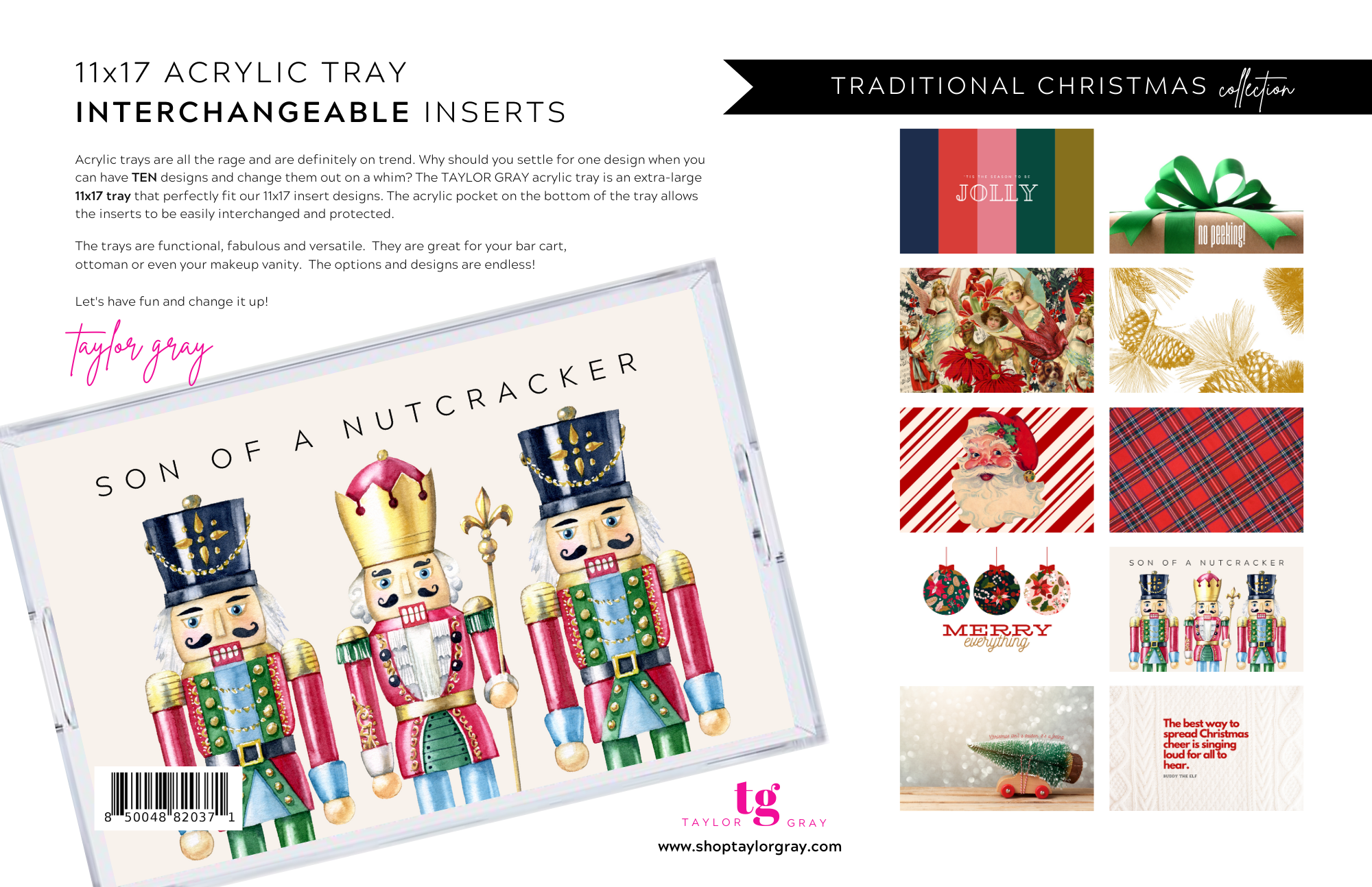 TAYLOR GRAY - Wholesale Decorative Tray - 11x17 TRADITIONAL CHRISTMAS insert set of 1011