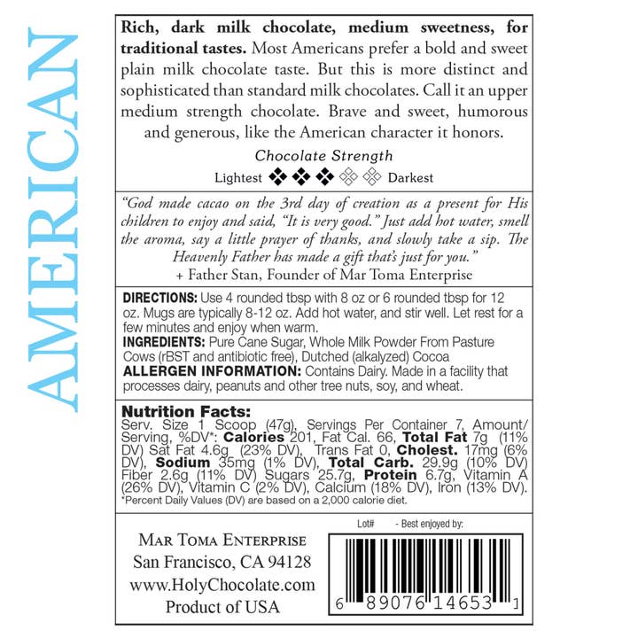 Holy Chocolate - Vendita all'ingrosso Mix per cioccolata calda - American - Sacchetto di cioccolata calda istantanea da 121