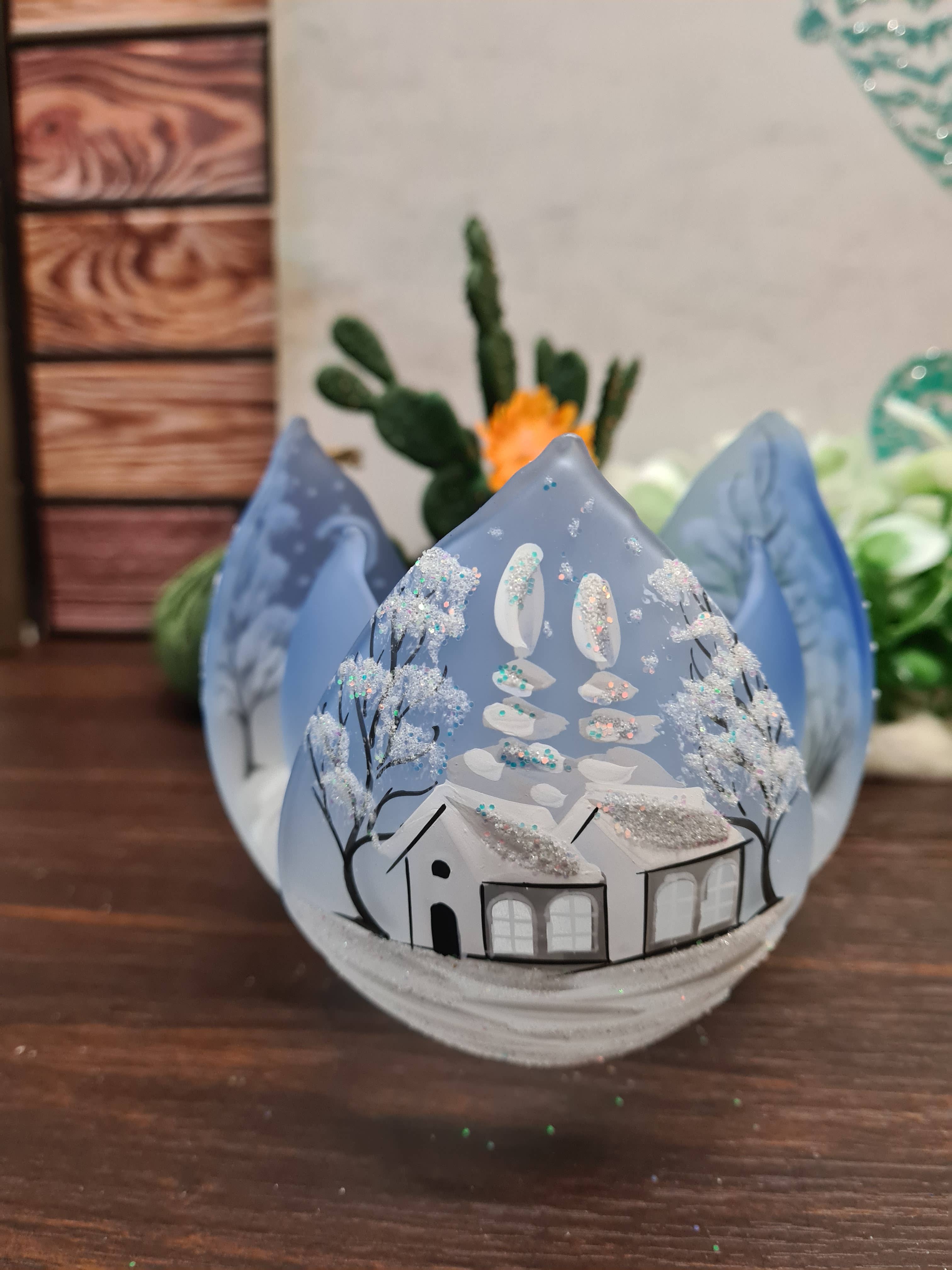 Glass by Iness - Wholesale Candle Holder - White Church In Winter Wonderland Collection - Candle Holder38