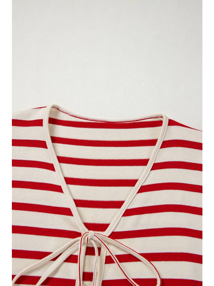 Red Stripe Lace-up Front Top and High Waist Shorts Set for wholesale on Faire