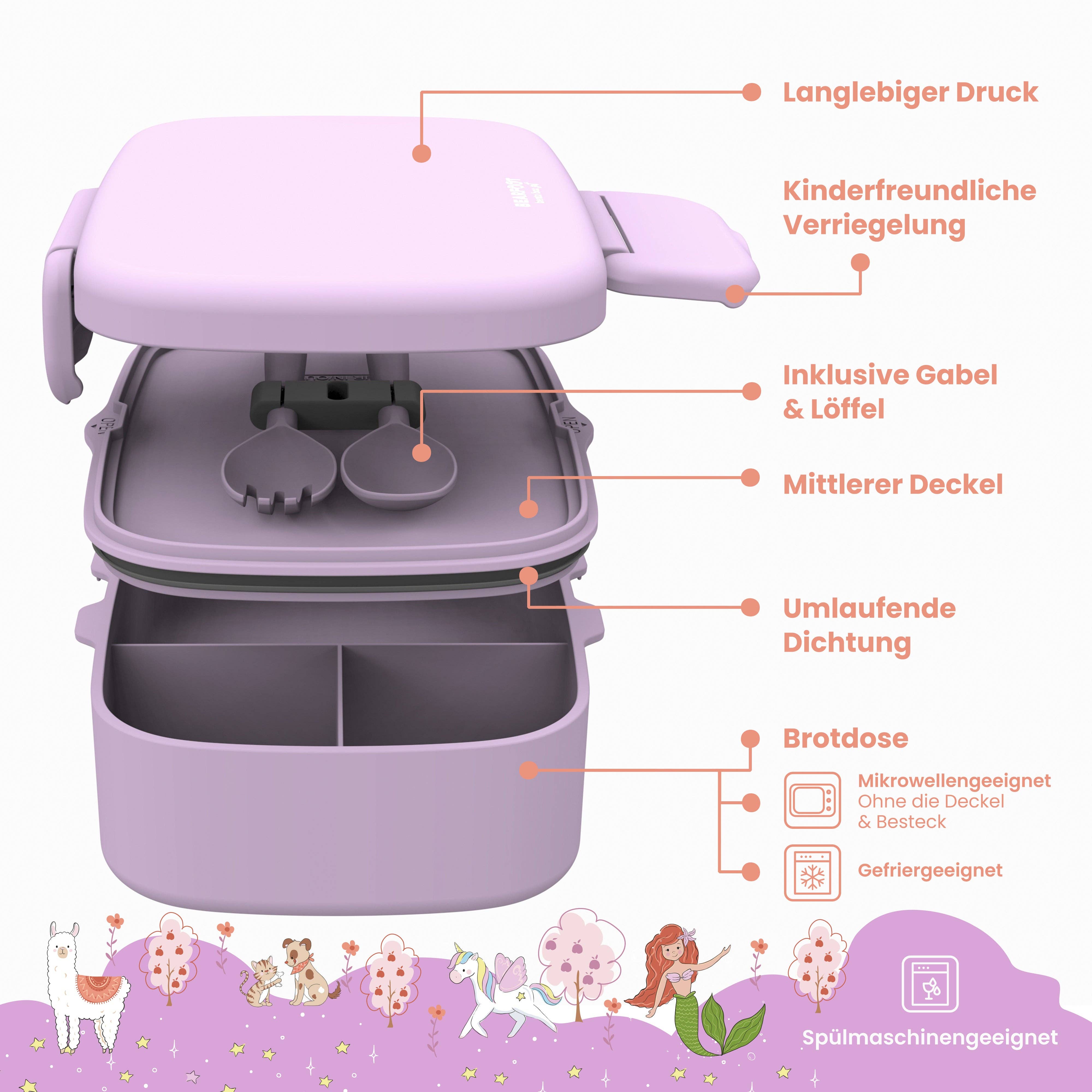 BEARFOOT - Wholesale Lunch Bag/Box - Kids - Children's lunch box with compartments, lightweight & leak-proof - purple6