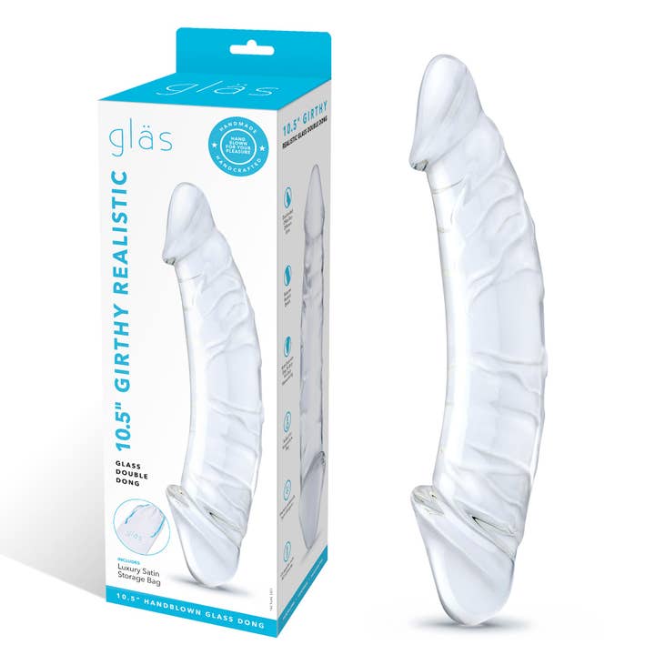 10.5" Girthy Realistic Glass Double Dong for wholesale by Lux Fetish Store