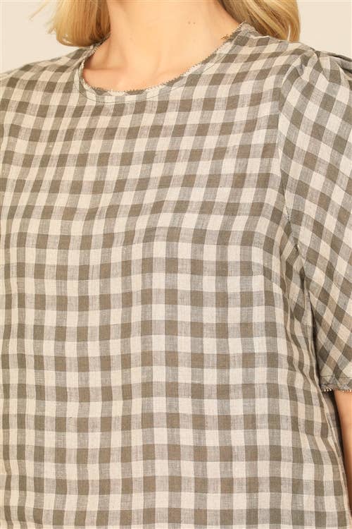 MYS Wholesale Inc - Vente Chemisier – femme - Haut à manches demi-bouffantes à carreaux4