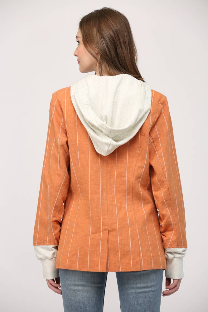 FATE - Wholesale Jacket - Women's - STRIPE LINEN BLEND HOODED JACKET FJ710515