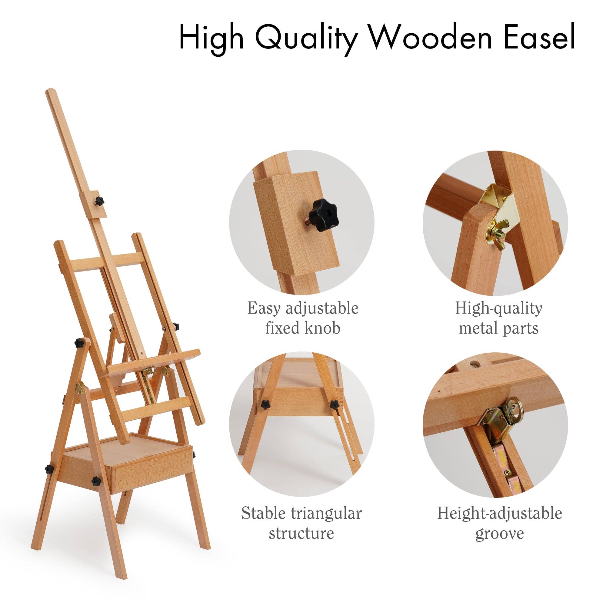 Artify – wholesale Easel – ARTIFY Large Wooden H-Frame Studio Beechwood Easel3