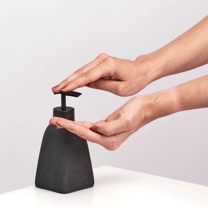 Soap dispenser "Dark Stone", polyresin, black for wholesale on Faire2