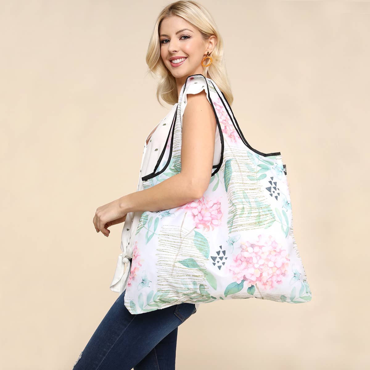 YAY NOVELTY – Engroshandel Indkøbspose/indkøbstaske – YayBag JUMBO Pink Hydrangea - Genanvendelig indkøbspose3