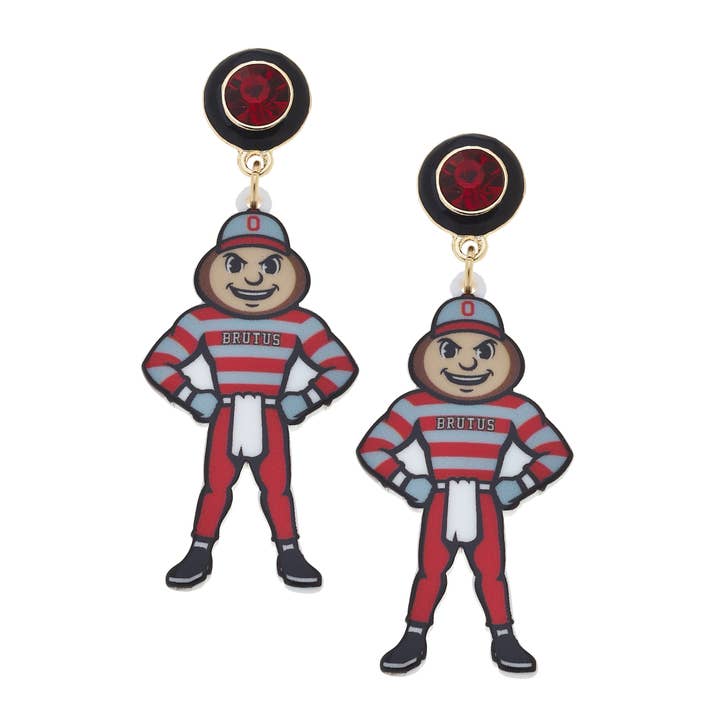 Ohio State Brutus Buckeye harsmascotte oorbellen in rood/grijs voor wholesale door Canvas Style