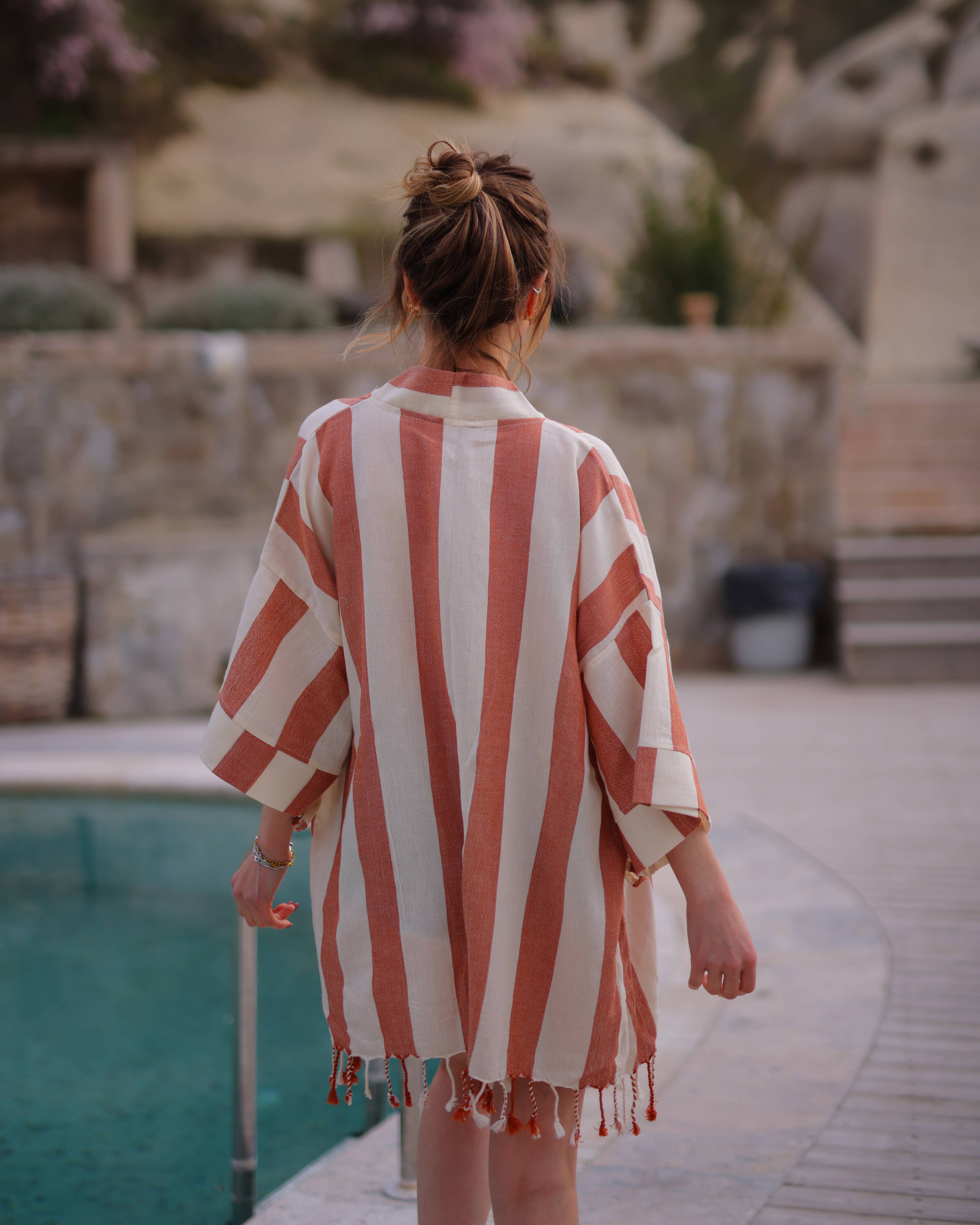 Moa - Wholesale Swim Cover Up - Women's - Striped Orange Beach Cover Up 3