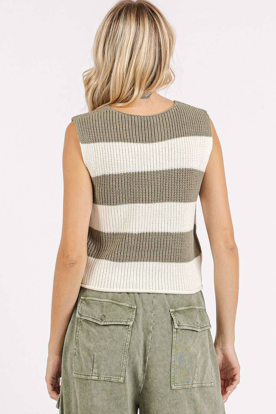 mittoshop - Wholesale Sweater Vest - Women's - STRIPED V-NECK CROPPED SWEATER VEST TOP19