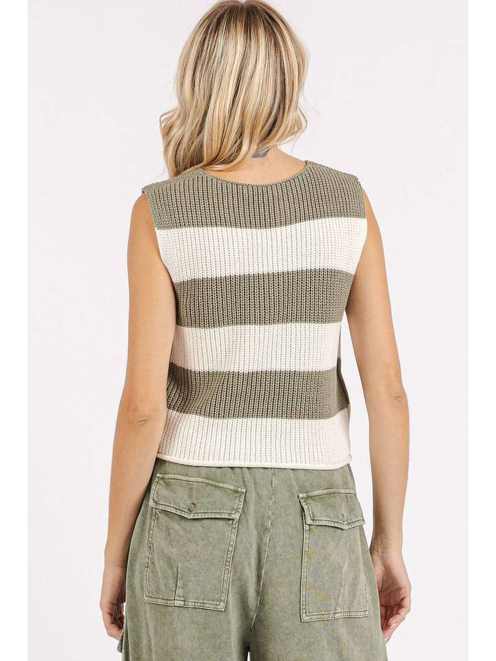 mittoshop - Wholesale Sweater Vest - Women's - STRIPED V-NECK CROPPED SWEATER VEST TOP19