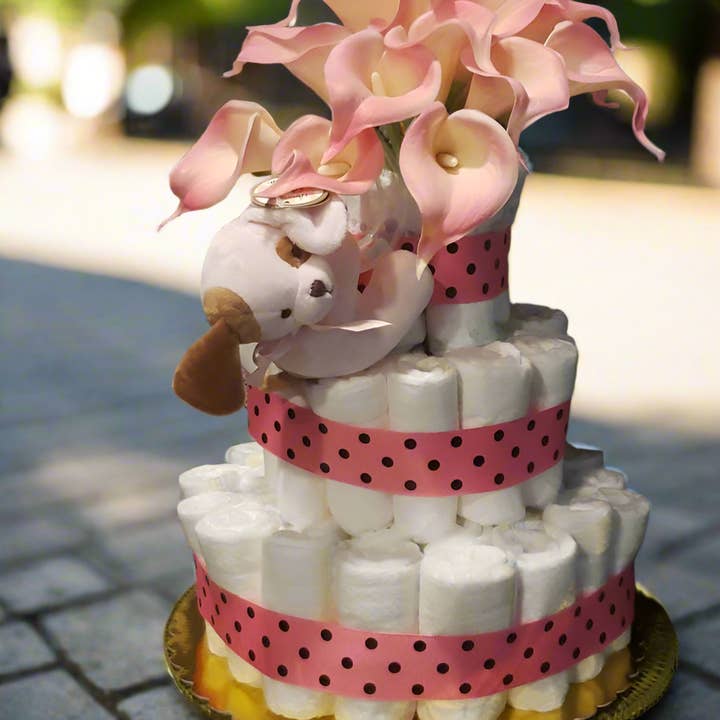 Flower Baby Girl Diaper Cake for wholesale by Jaz Body Essentials