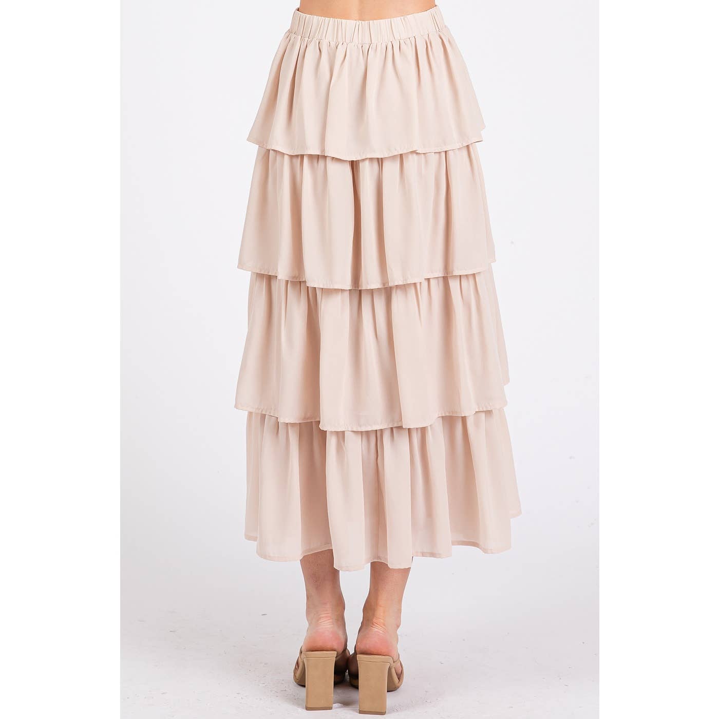 mittoshop – Engroshandel Nederdel - Dame – CHIFFON VOLANT LAGDELT ELASTISK TALJE MIDI NEDERDEL9