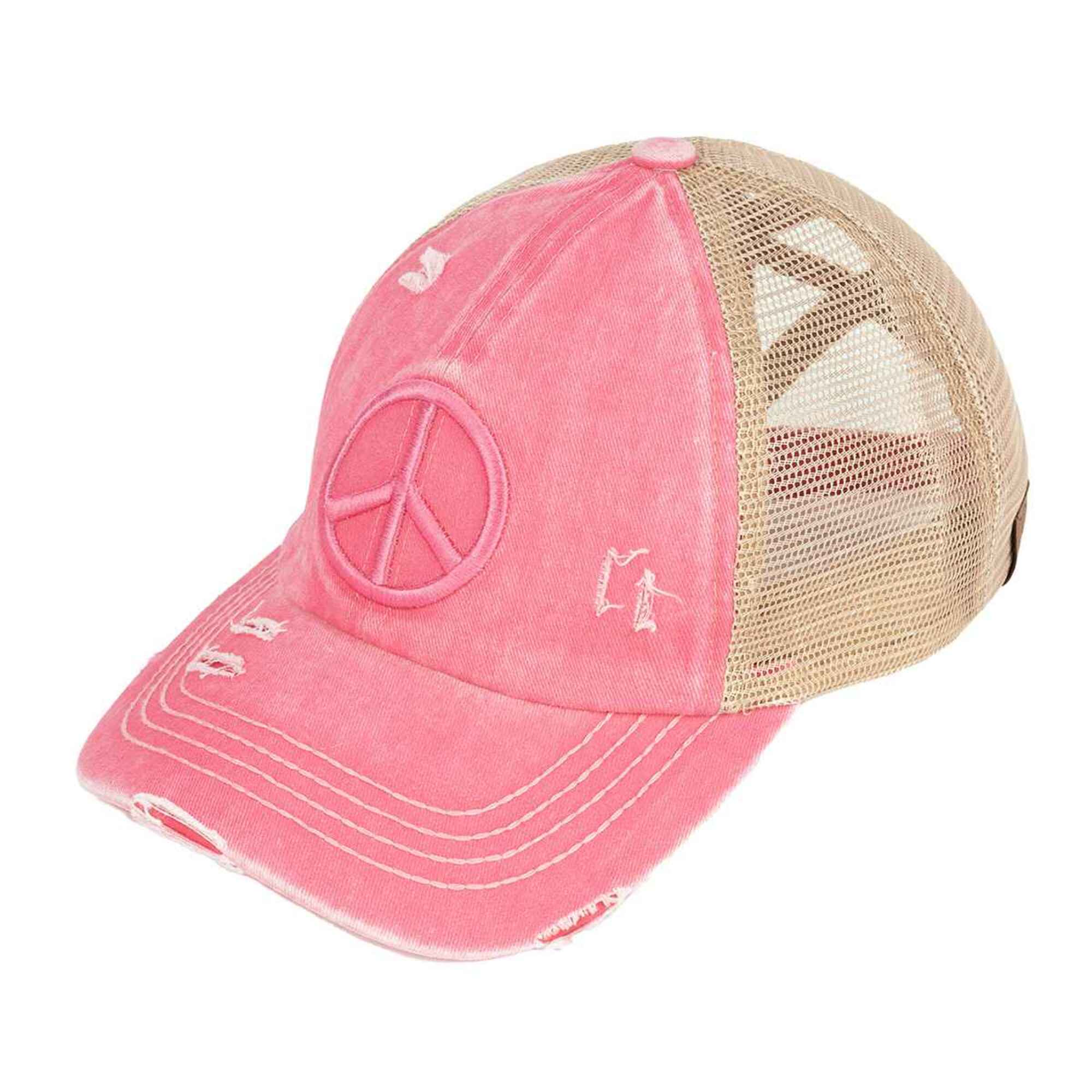 MiMi Wholesale - Wholesale Ponytail Cap - Women's - BT1017 Distressed Embroidered Peace Sign Cross Cross High Pony Baseball Cap10