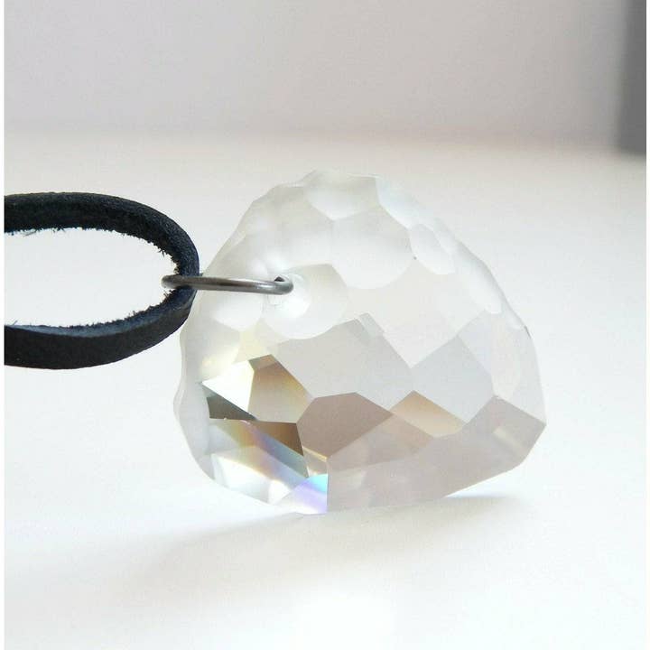 Rock crystal pendant on black leather necklace for wholesale by Love Your Bling®