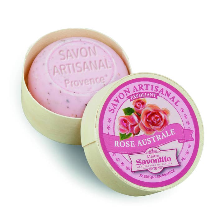 Exfoliating Rose Soap in Wooden Box 100g for wholesale by MAITRE SAVONITTO